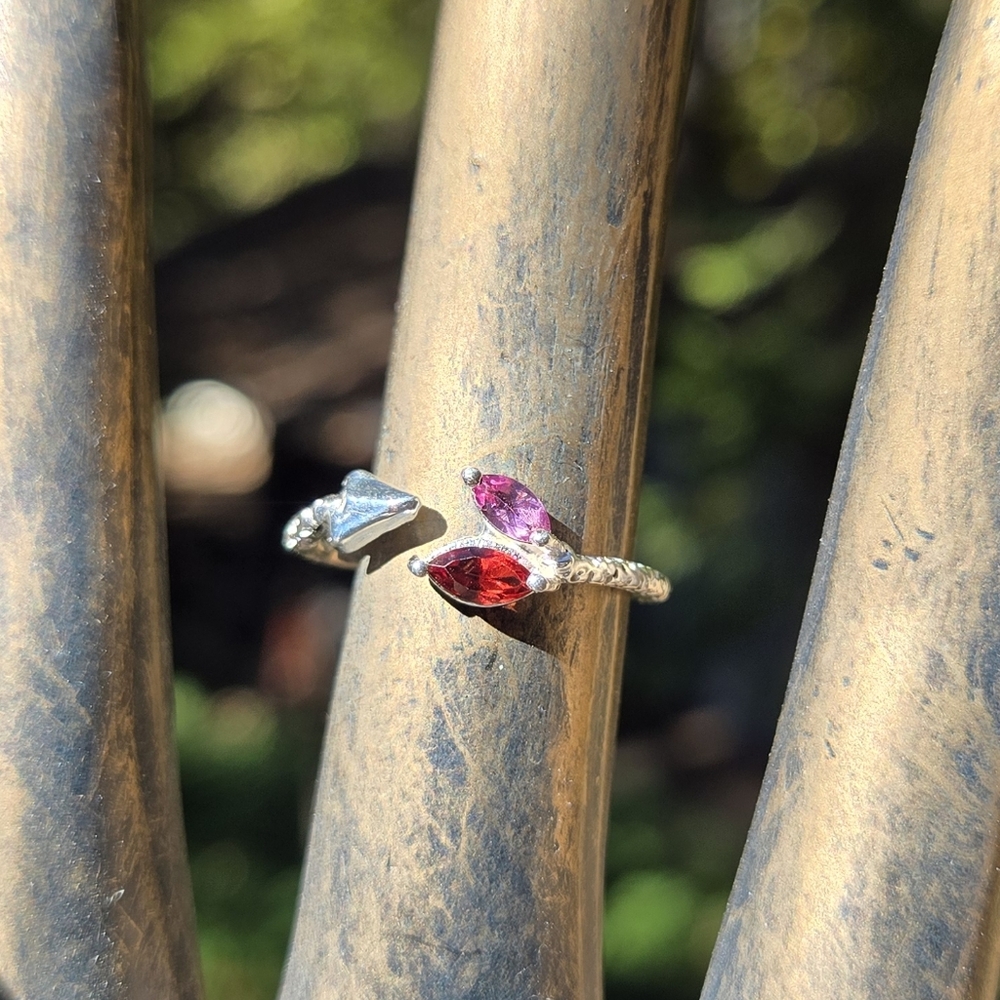 Garnet & Rhodolite Sterling & White Gold Ring Sz8 Adjustable - Picture 6 of 10